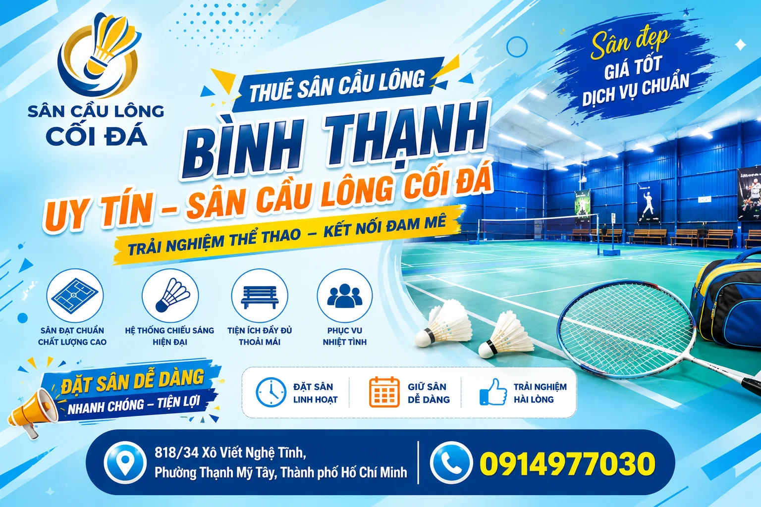 Thuê Sân Cầu Lông Bình Thạnh Chuẩn Thi Đấu & Dịch Vụ Giao Lưu Vãng Lai Tại Cối Đá